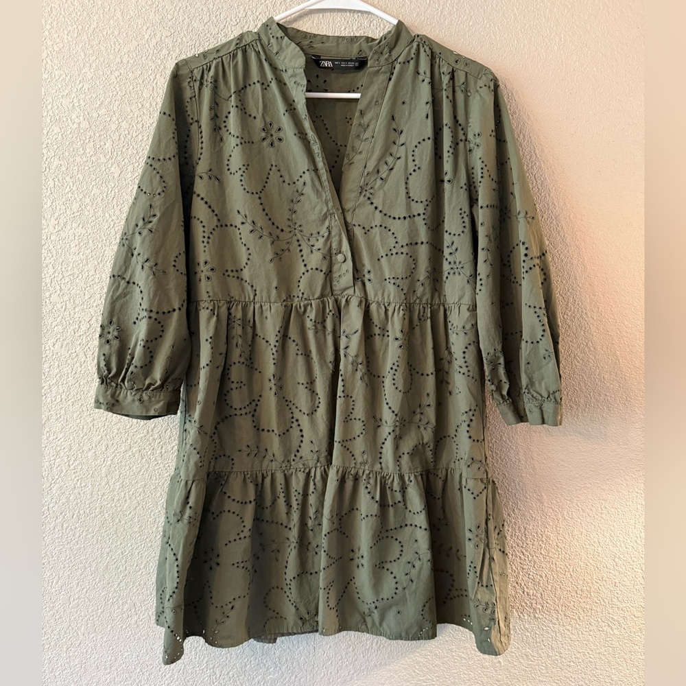 Zara Green Tiered Sundress with Bishop Sleeves